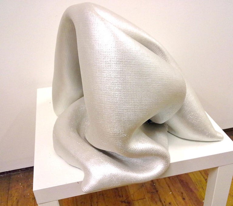 Ted VanCleave Abstract Sculpture - Sinuosity in chiffon metallique (pop sculpture minimalist curvy white textile)
