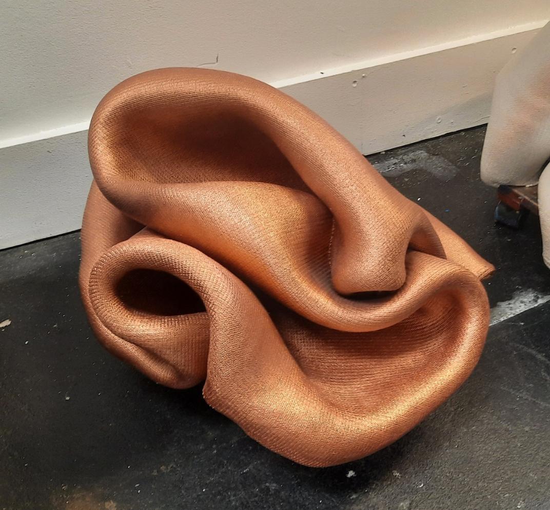 Ted VanCleave Abstract Sculpture - Sinuosity in Copper (pop slick metallic smooth small sculpture curvy art)
