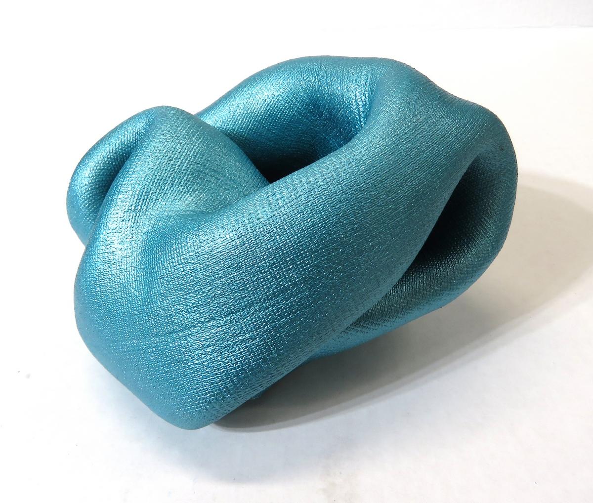 Ted VanCleave Abstract Sculpture -  Sinuosity mini in aqua (metallic art, small sculpture, abstract, smooth, curvy)
