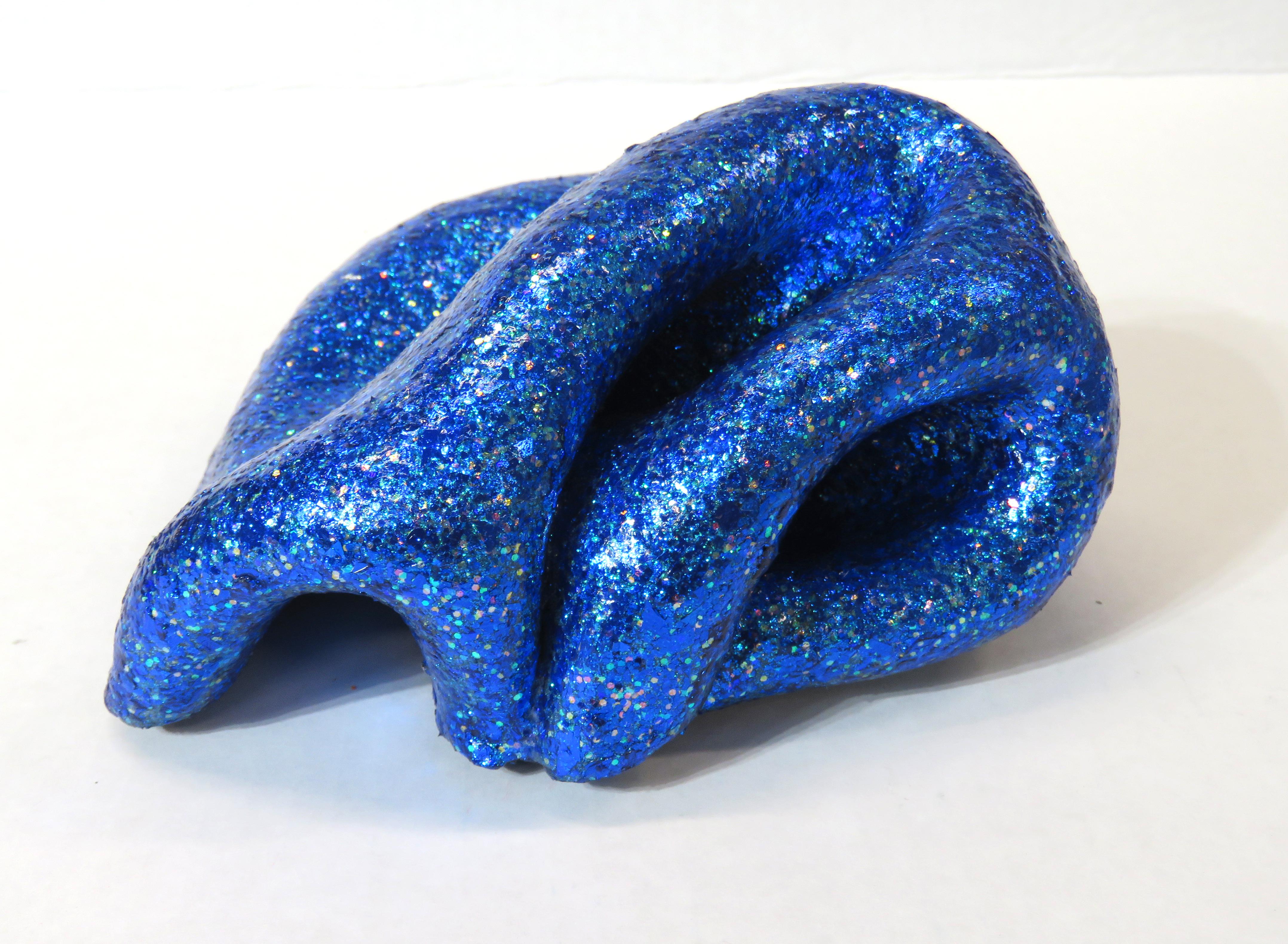 Sinuosity mini in blue bling (metallic art, small sculpture, smooth, sparkle) - Mixed Media Art by Ted VanCleave