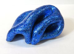 Sinuosity mini in blue bling (metallic art, small sculpture, smooth, sparkle)