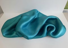 Sinuosity in Teal (pop blue slick metallic smooth small sculpture art)