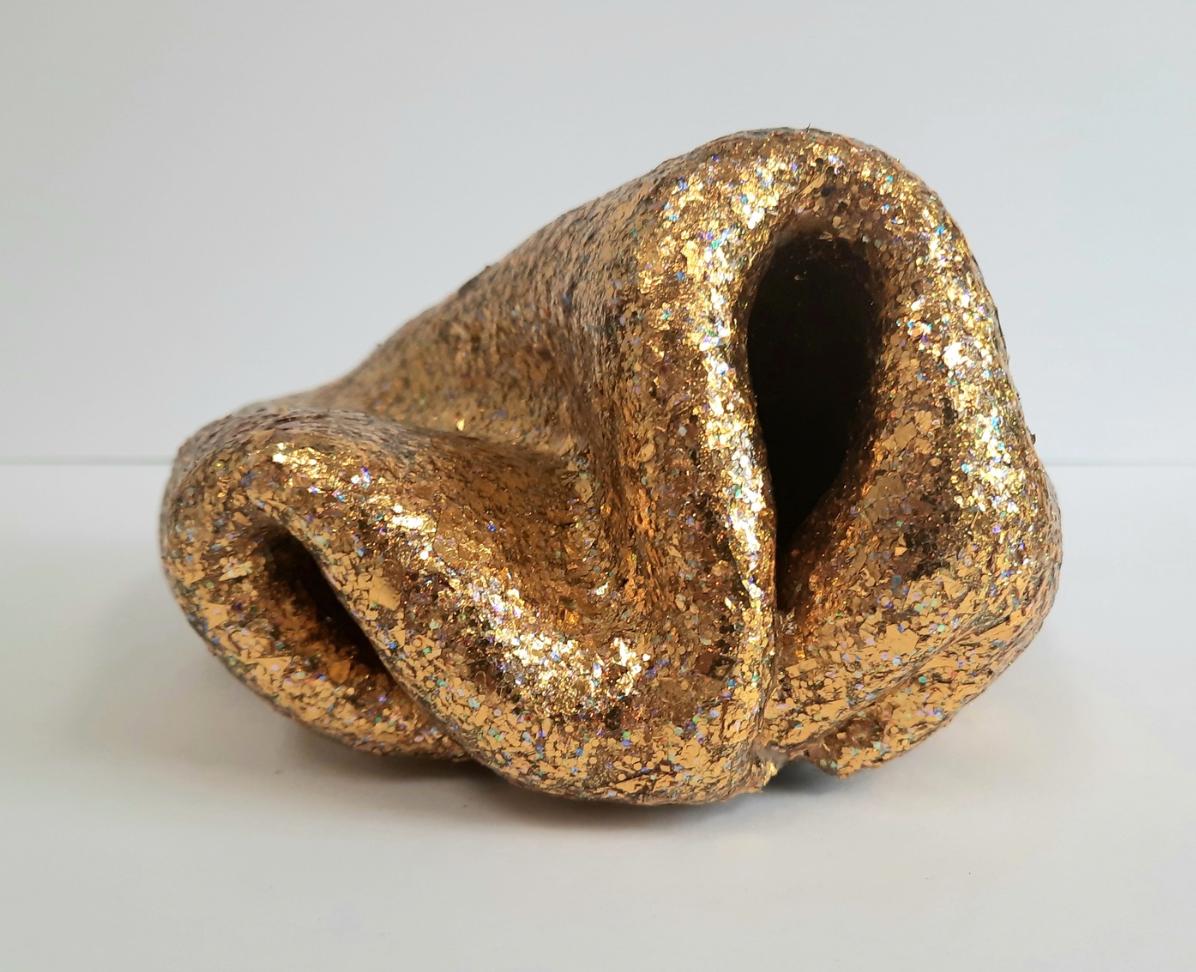 Sinuosity mini in Gold Glitter (pop slick metallic smooth small sculpture shiny  - Mixed Media Art by Ted VanCleave