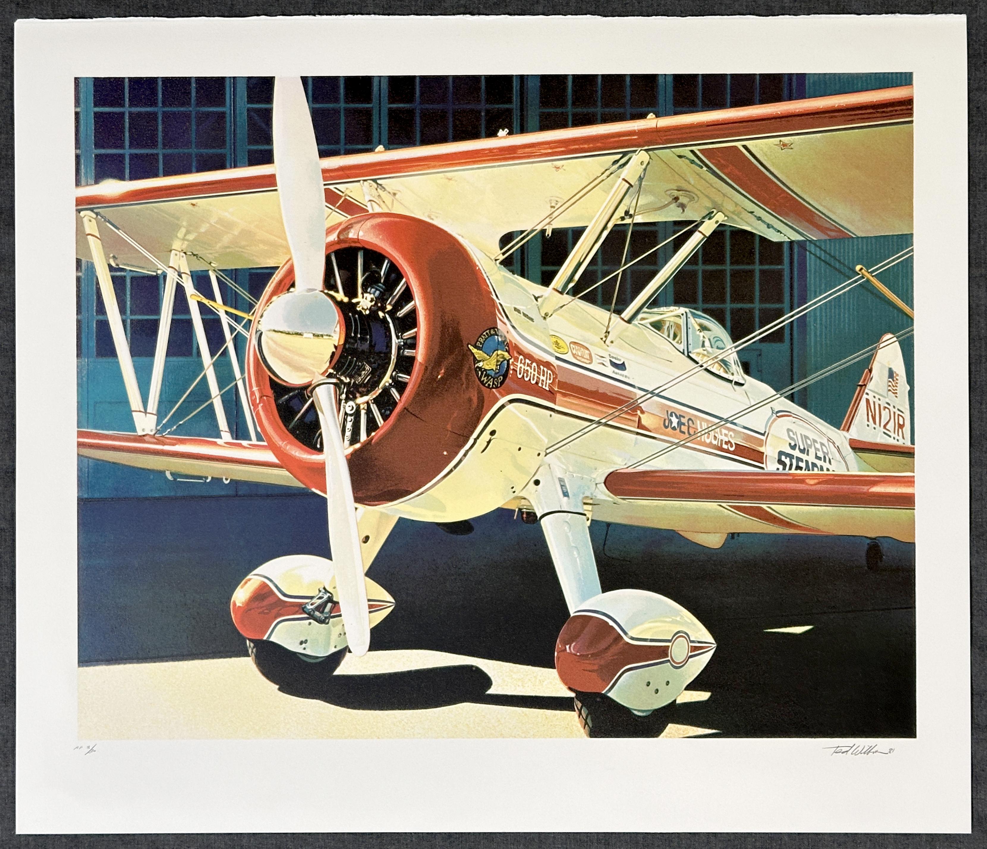 Bi-Plane 1981  Signed Limited Edition Screen Print - Beige Landscape Print by Ted Wilbur