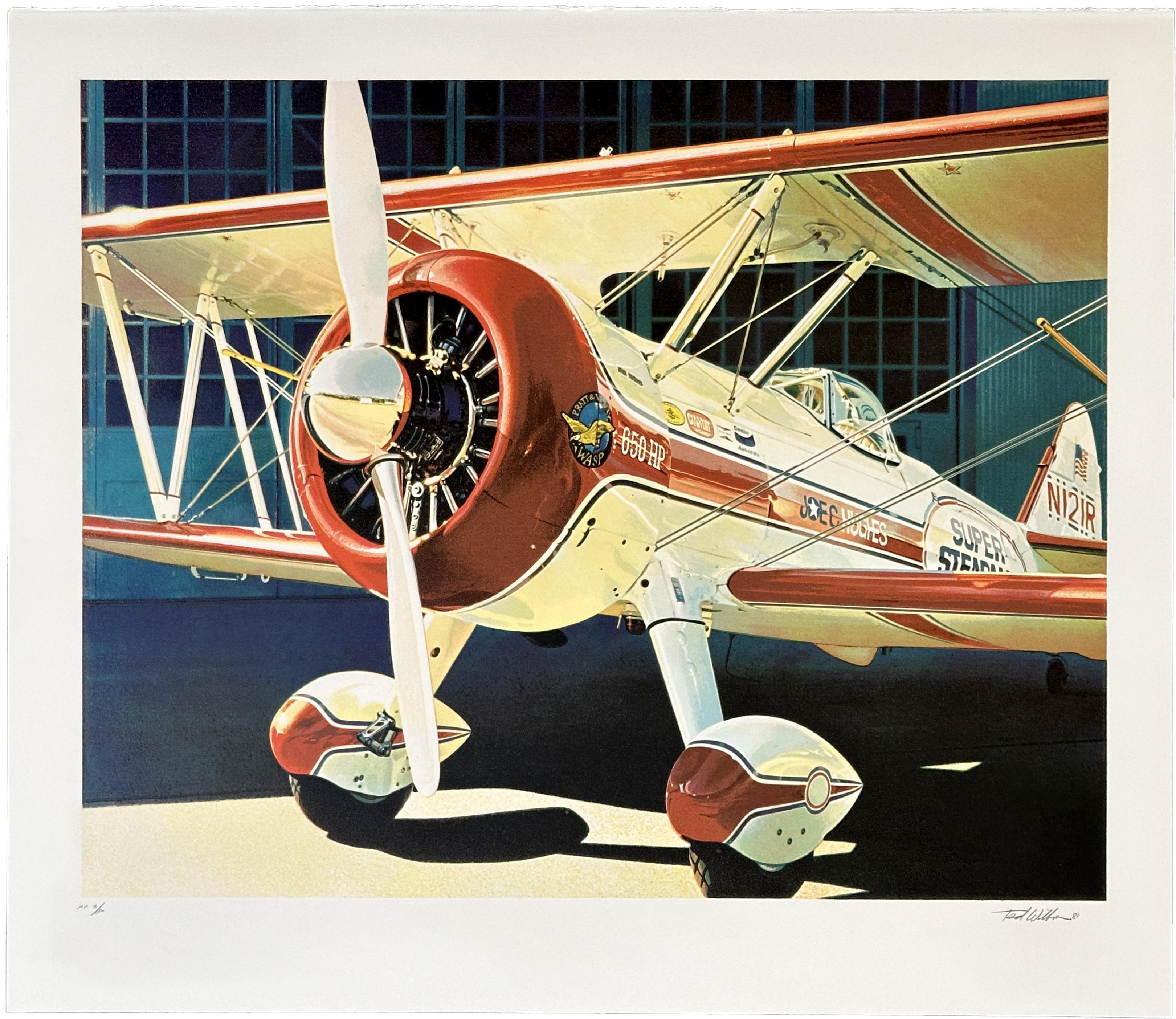 Ted Wilbur Landscape Print - Bi-Plane 1981  Signed Limited Edition Screen Print