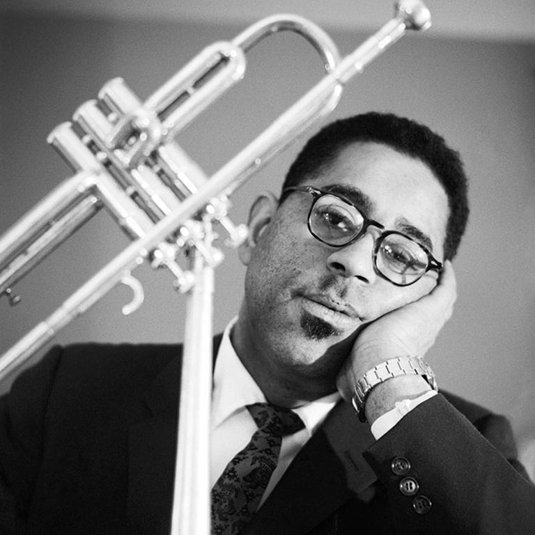 Dizzy Gillespie, 1960 (Ted Williams - Black and White Photography)
Silver Gelatin Print
16x20: £1,200 
20x24: £2,640 
30x30: £3,960 
48x48: £6,000 
Estate-stamped and numbered on reverse.
Edition of 25 per size.

American jazz trumpeter, bandleader,