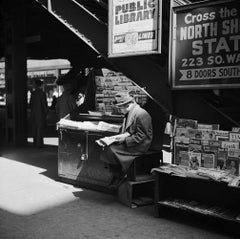 Ted Williams - Man reading Billboard Magazine, Chicago, Photography 1958