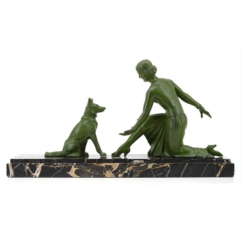 Tedd French Art Deco Sculpture, Lady and German Shepherd, 1930s 1