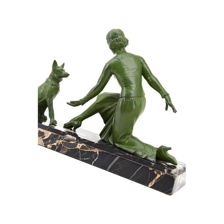Tedd French Art Deco Sculpture, Lady and German Shepherd, 1930s 2