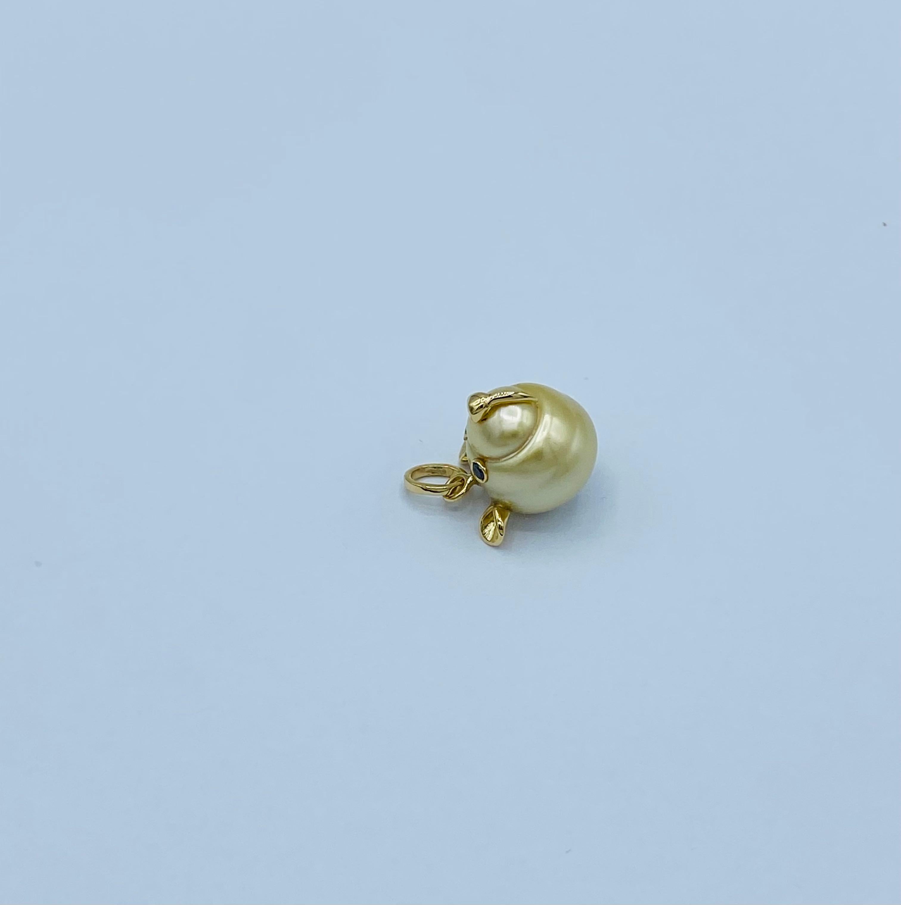 Teddy Bear Black Diamond 18 Karat Gold Australian Pearl Pendant Necklace In New Condition In Bussolengo, Verona