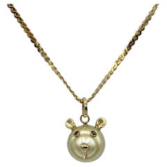 Teddy Bear Black Diamond 18 Karat Gold Australian Pearl Pendant Necklace