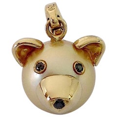 Teddy Bear Black Diamond 18 Karat Gold Charm or Pendant Necklace
