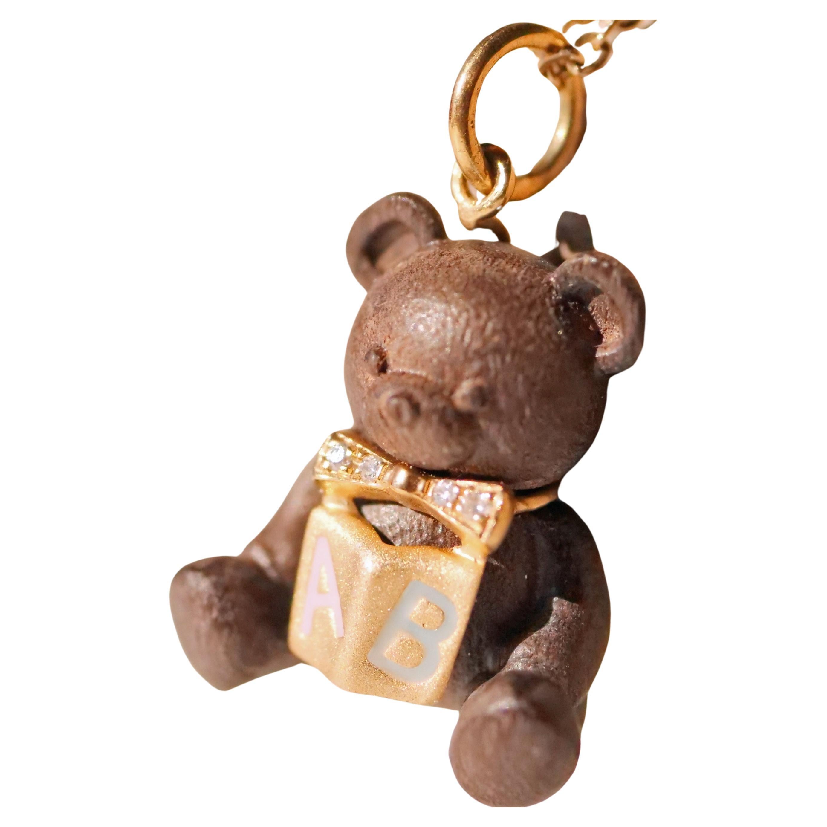 Teddy Bear Book Brilliant Pendant so cute 24 x 14 mm Italian made precious Wood For Sale