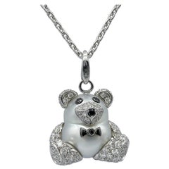 Teddy Bear Diamond Australian Pearl 18 Karat Gold Pendant Necklace Charm