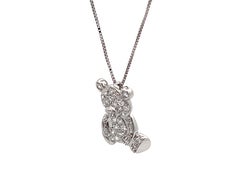 Teddy Bear Diamond Necklace in 18k White Gold