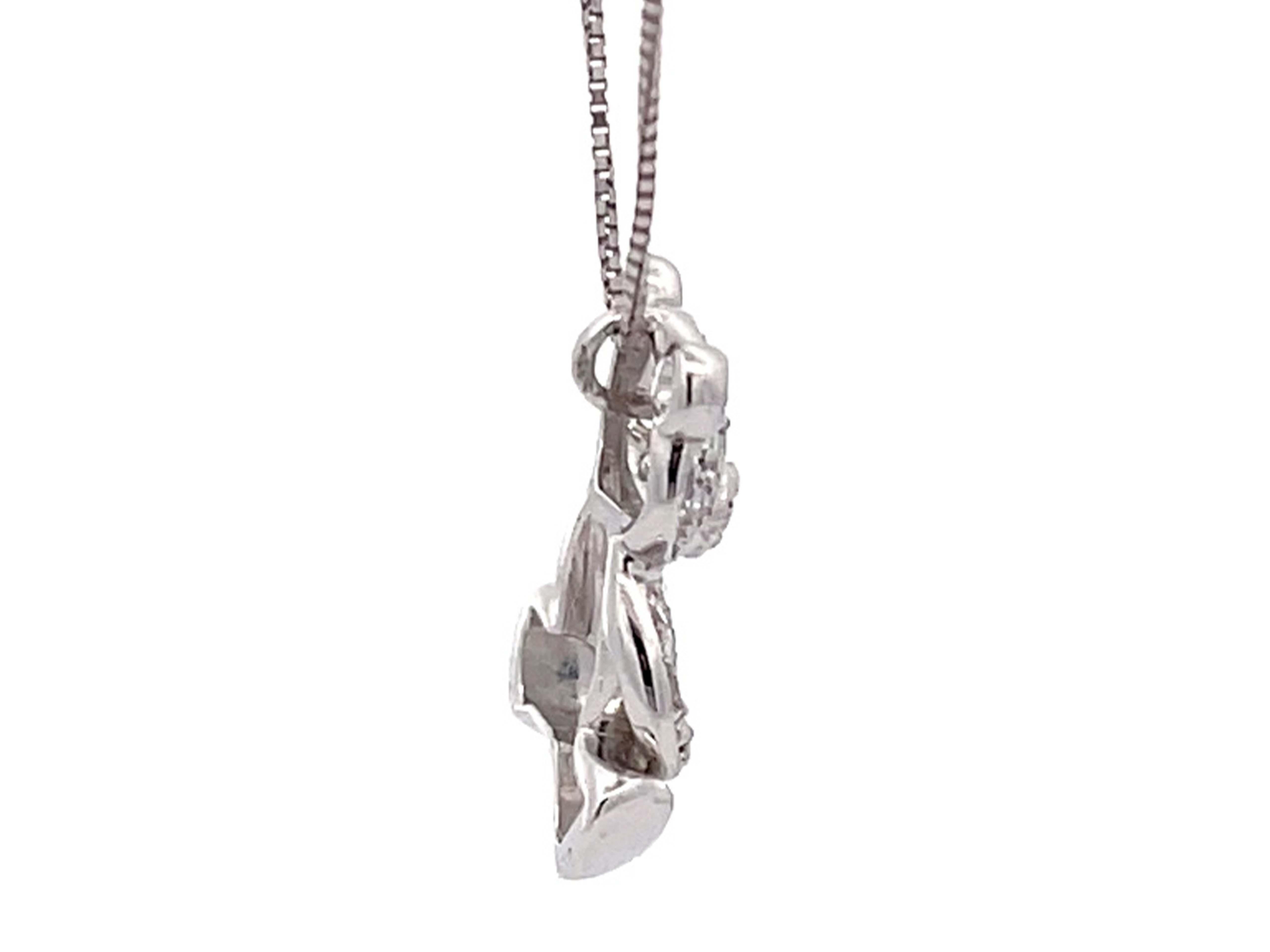 Women's Teddy Bear Diamond Necklace in 18k White Gold For Sale