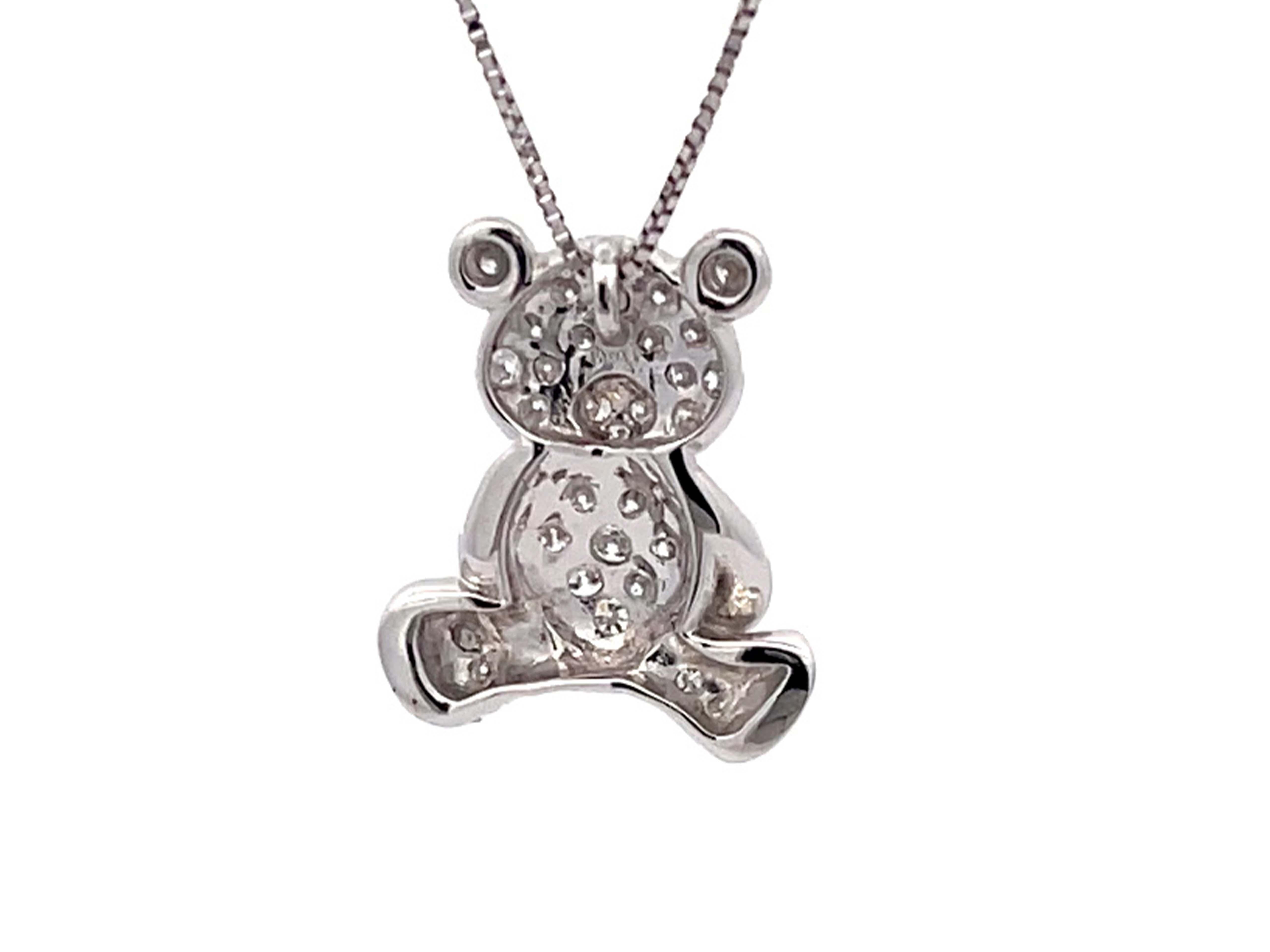 Teddy Bear Diamond Necklace in 18k White Gold For Sale 2