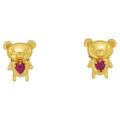Teddy bear earrings studs in 14k gold.