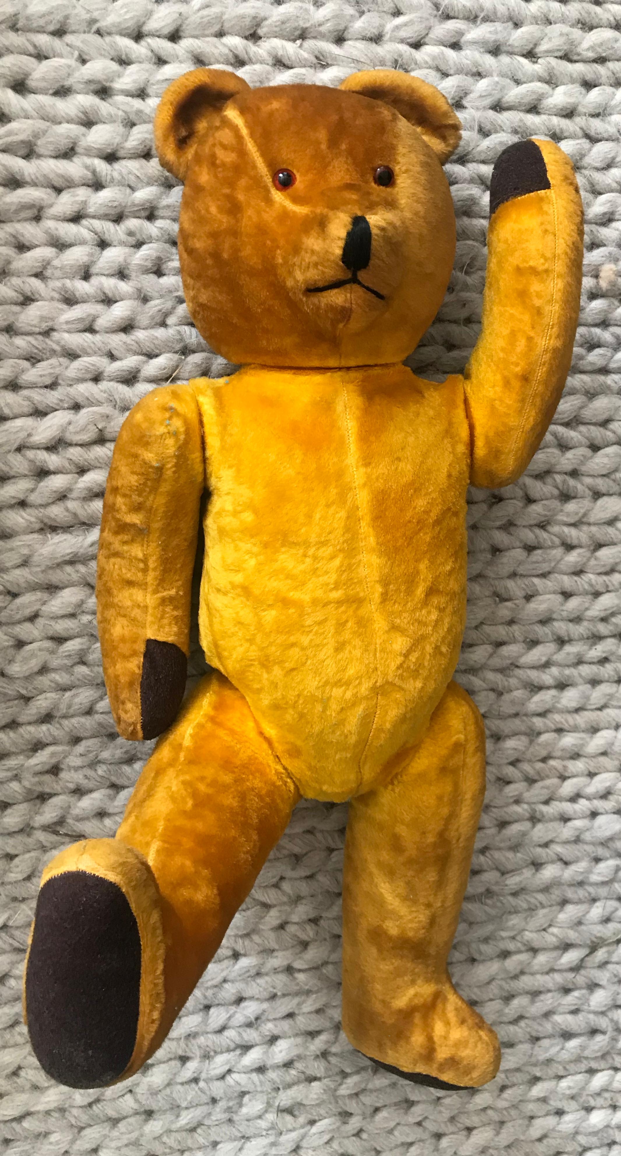 Teddy Bear in Yellow/Brown Mohair, Germany ‘Steiff?’, circa 1950 For Sale 1