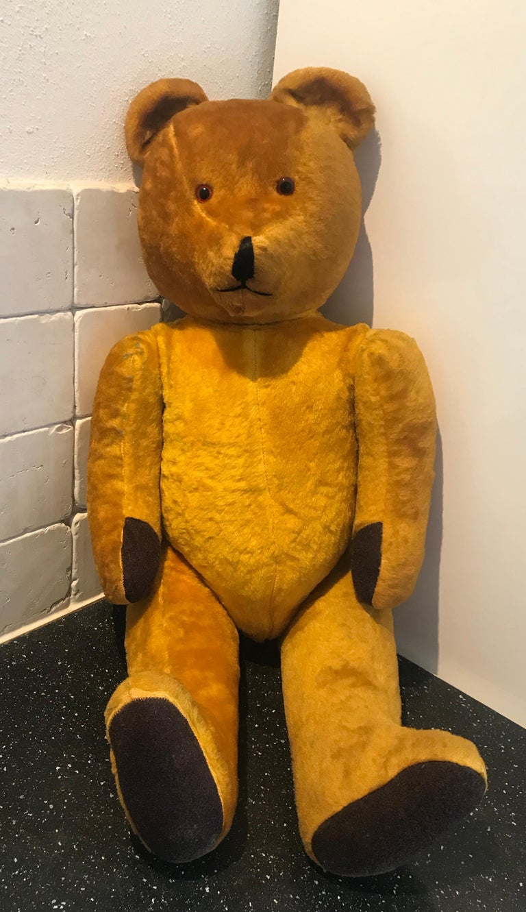 Teddy Bear in Yellow/Brown Mohair, Germany 'Steiff?', circa 1950 For Sale  at 1stDibs