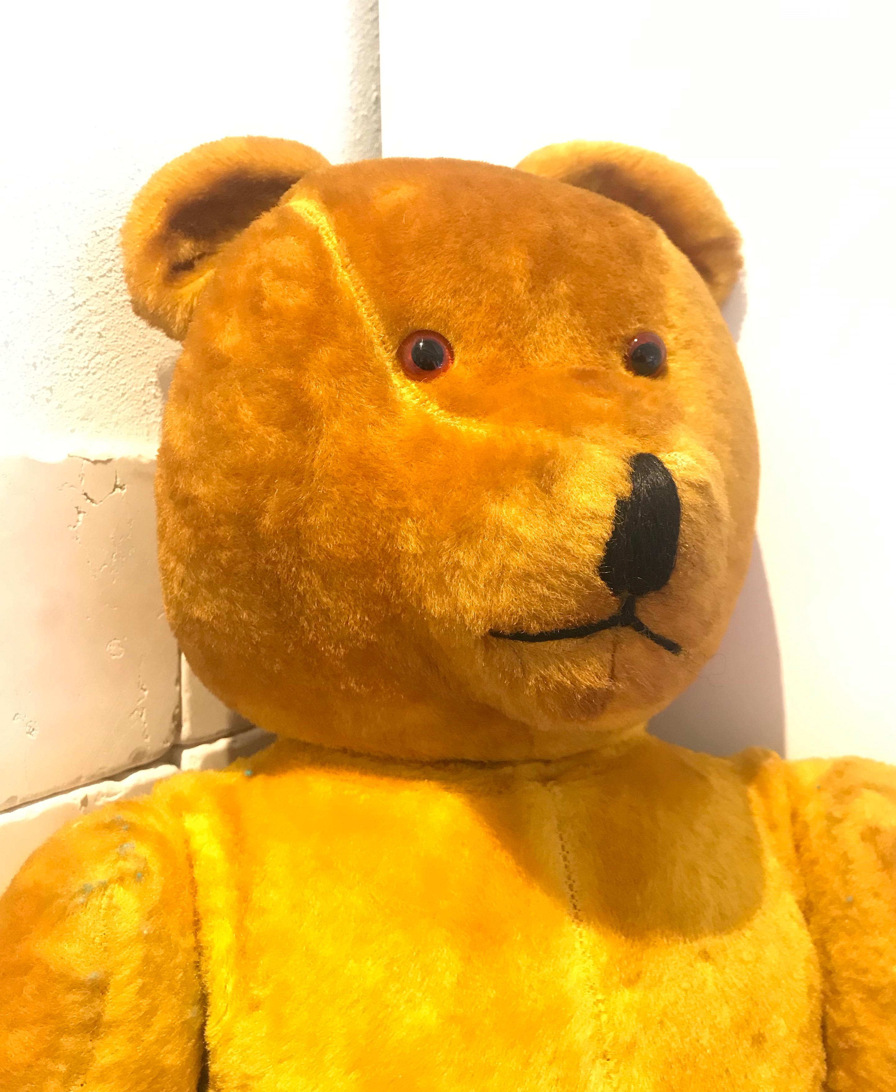 Hand-Crafted Teddy Bear in Yellow/Brown Mohair, Germany ‘Steiff?’, circa 1950 For Sale