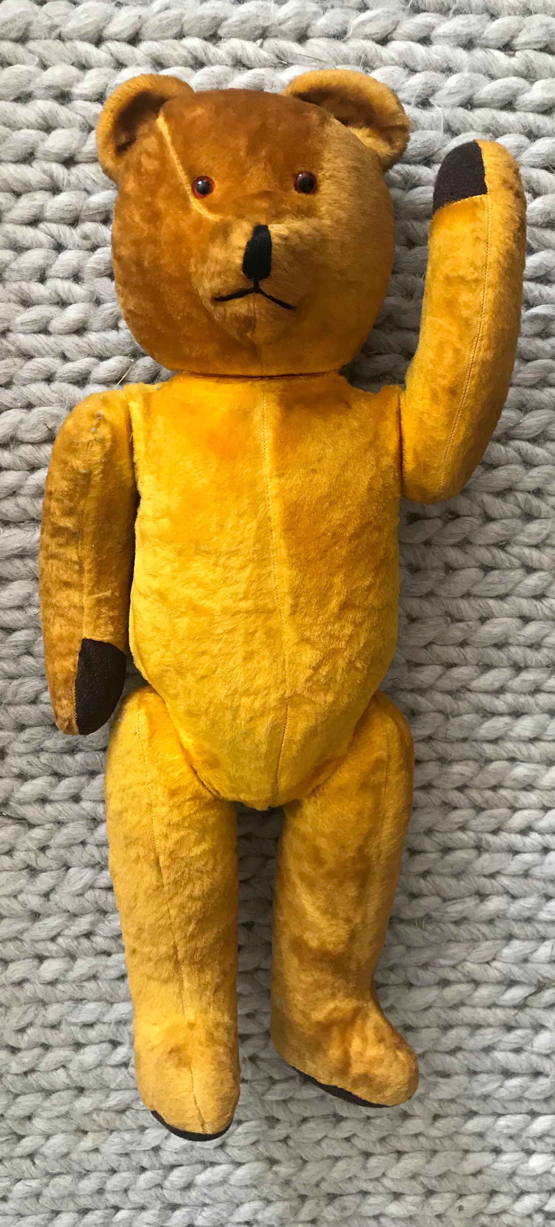 Mid-20th Century Teddy Bear in Yellow/Brown Mohair, Germany ‘Steiff?’, circa 1950 For Sale
