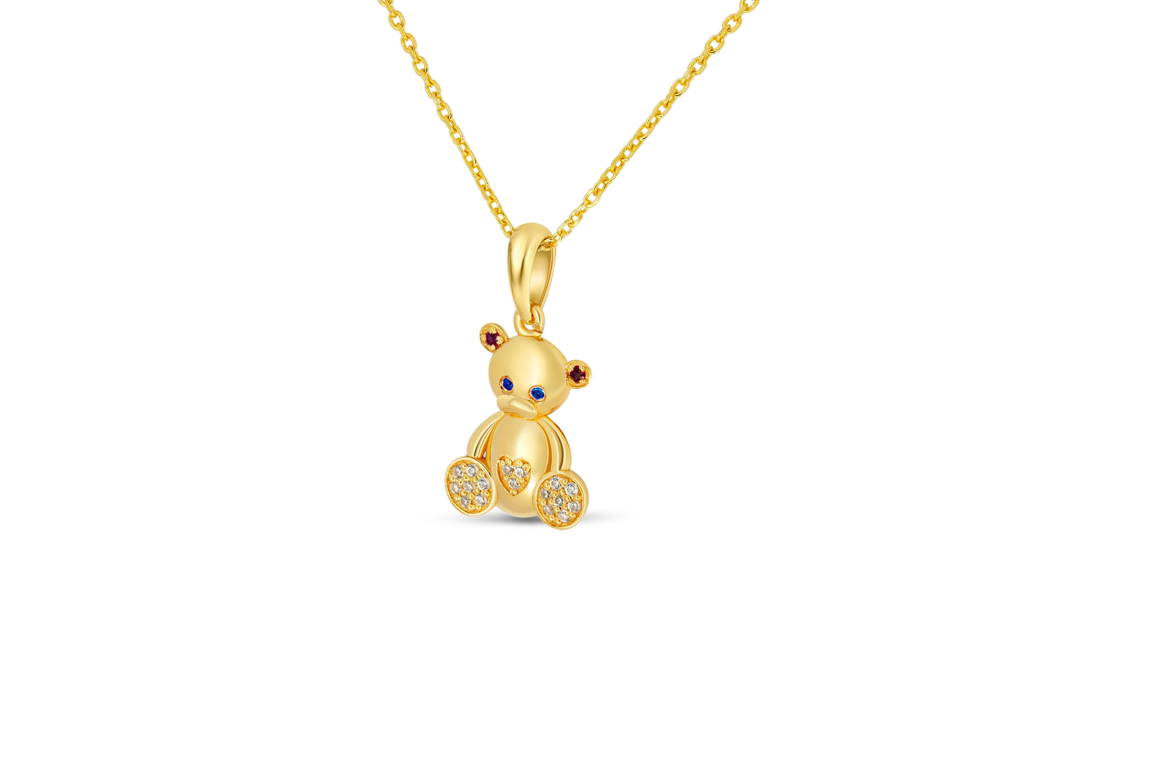 Women's or Men's Teddy bear pendant in 14k gold. For Sale