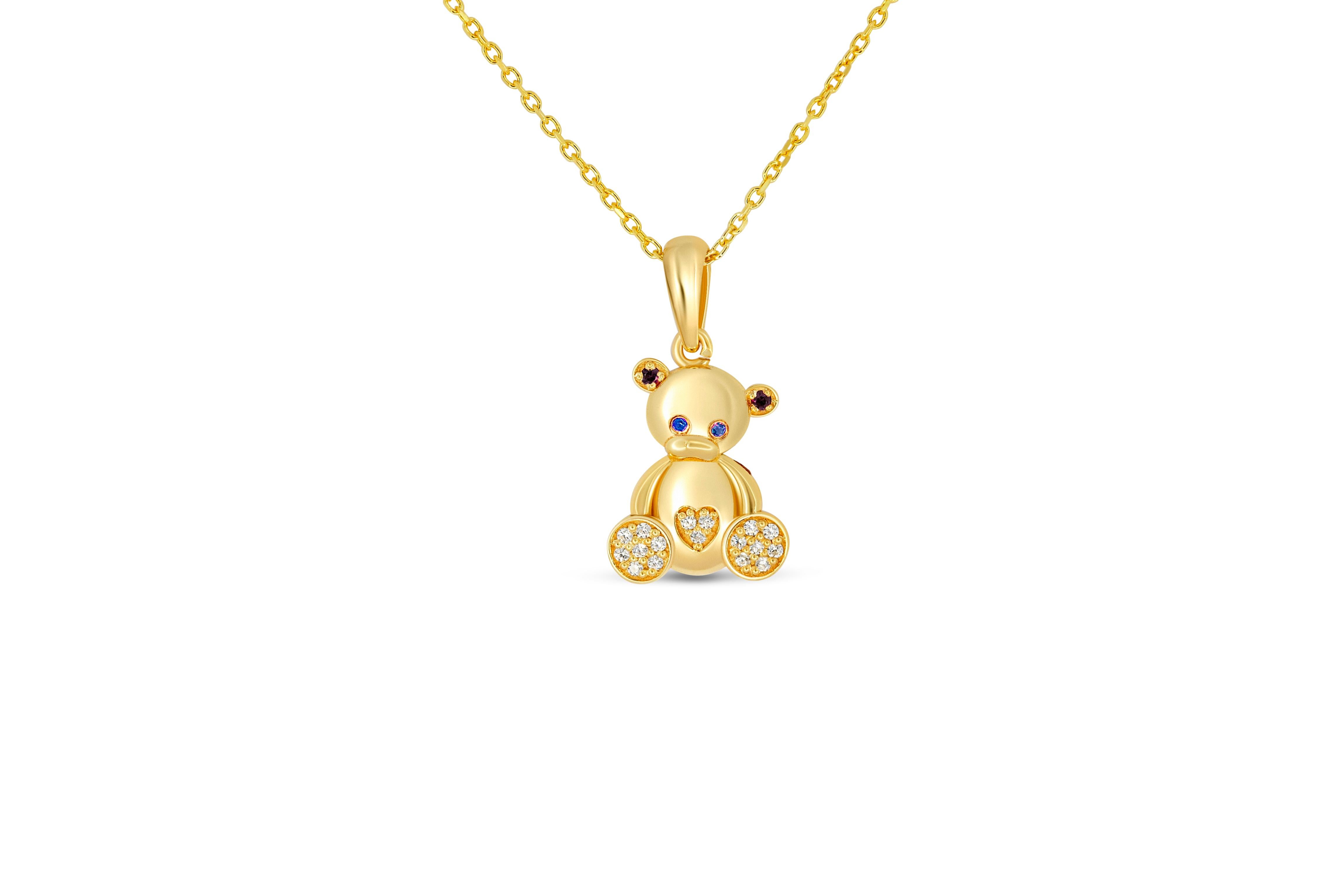 Teddy bear pendant in 14k gold. For Sale 1