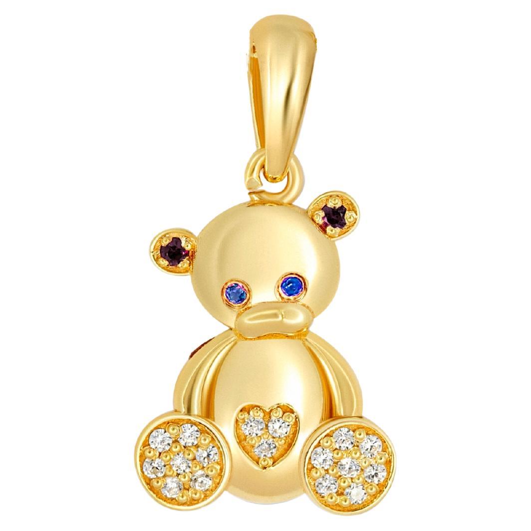 Teddy bear pendant in 14k gold. For Sale