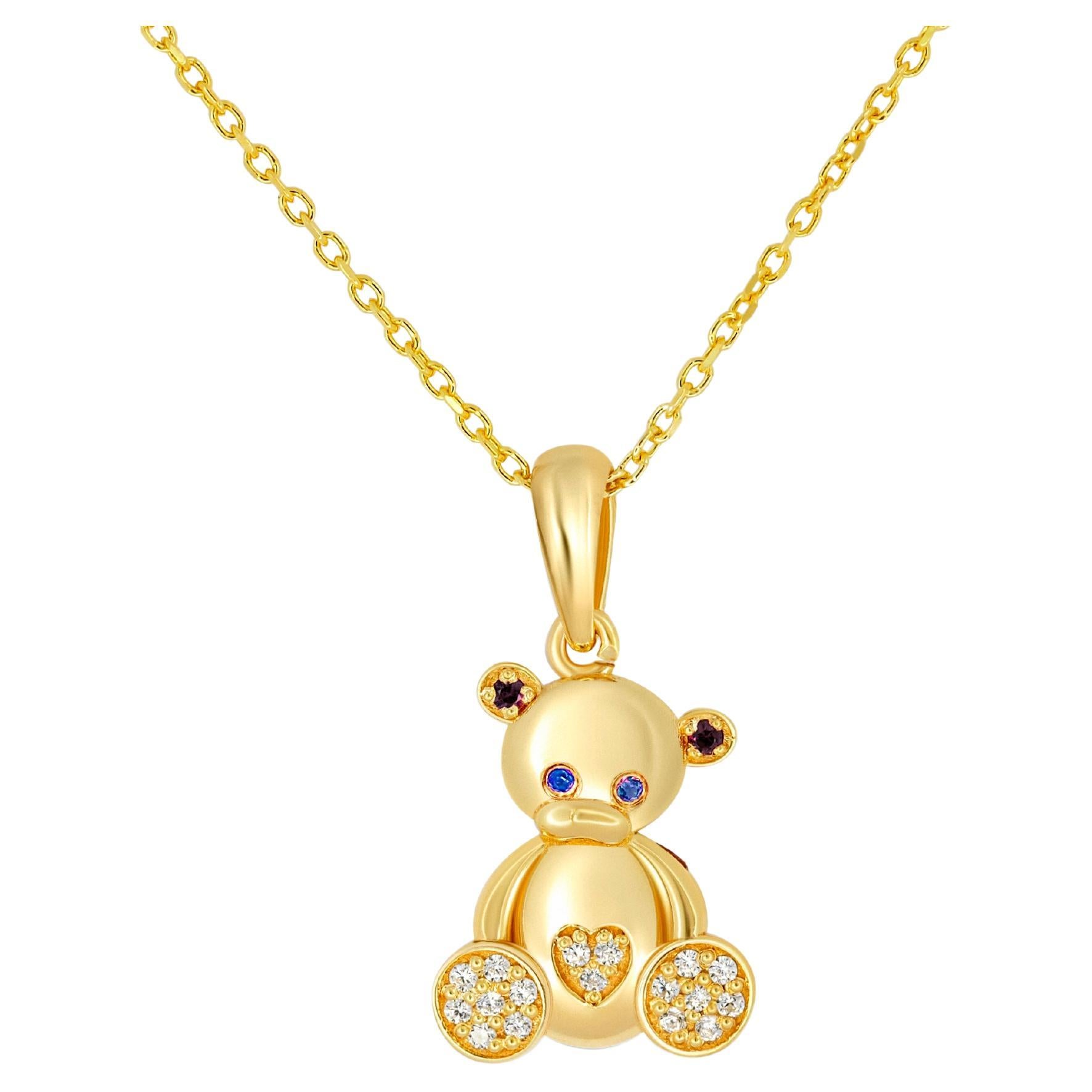 Teddy bear pendant in 14k gold. For Sale