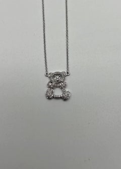 Teddy Bear Set Pave Diamonds Motif 18K Karat White Gold Pendant Chain Necklace