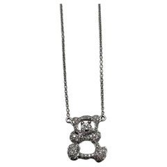 Teddybär Set Pave Diamanten Motiv 18K Karat Weißgold Anhänger Kette Halskette