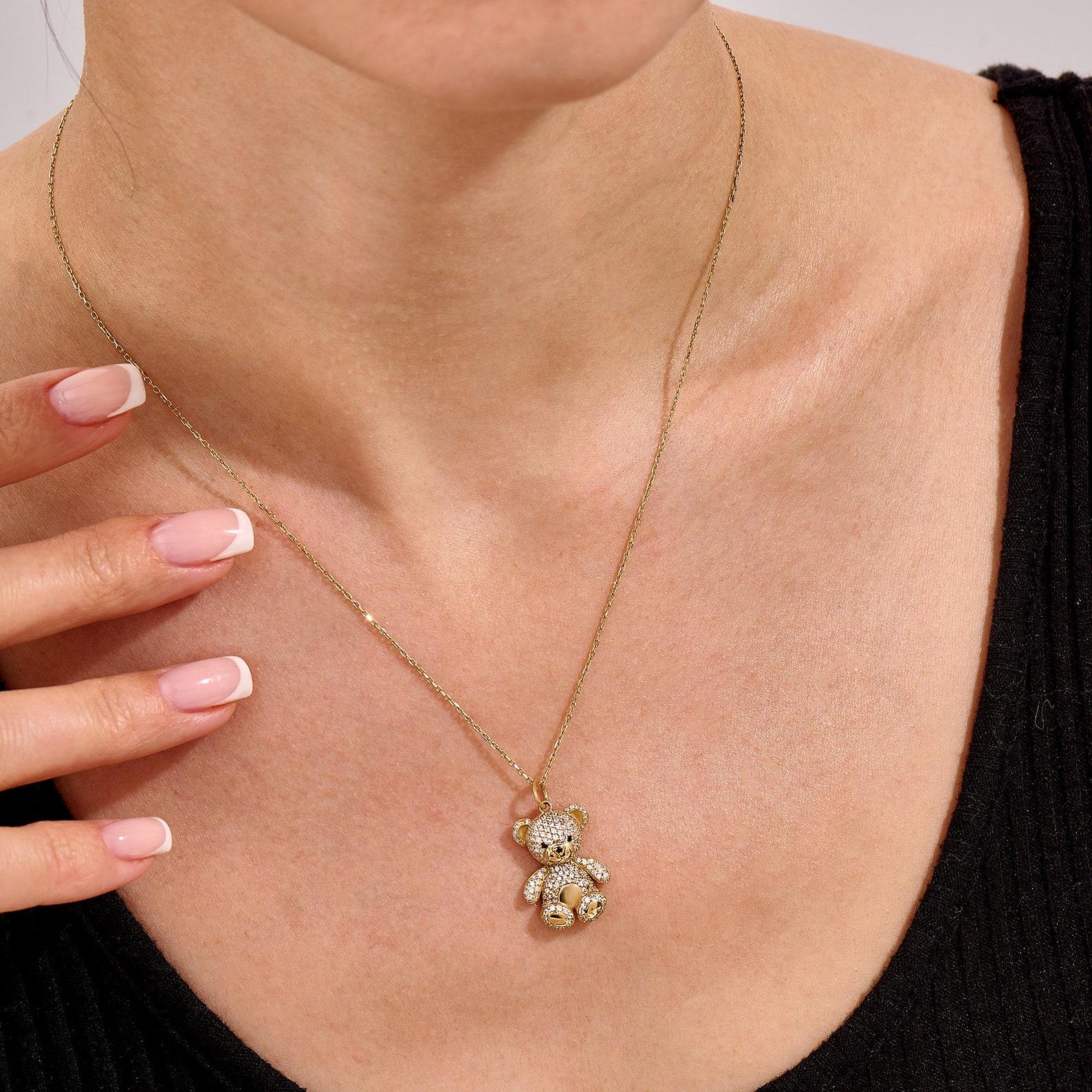 Art Deco Teddy Bear Shaped Moissanite Pendant 925 Sterling Silver Puffed Gummy Bear . For Sale
