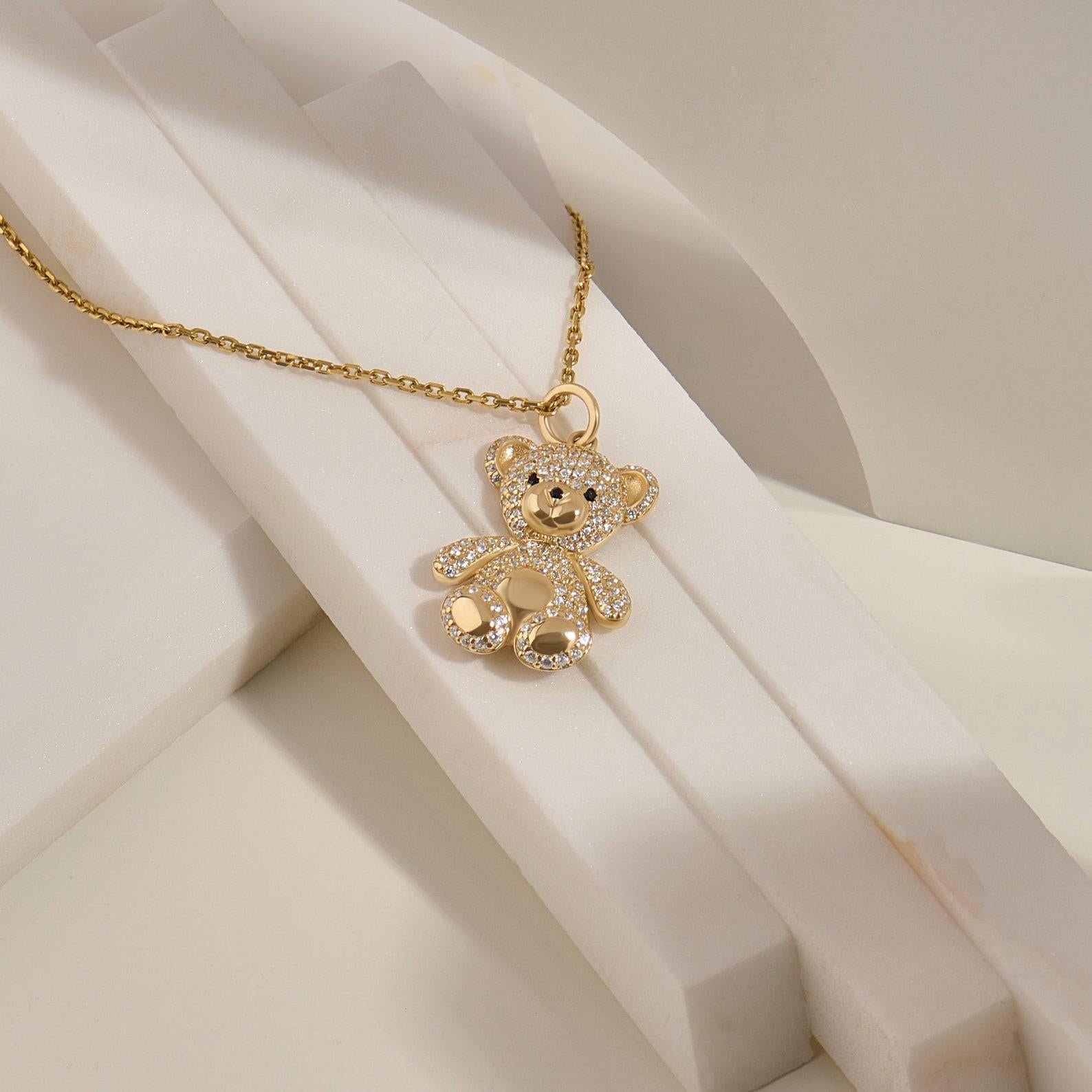 Women's Teddy Bear Shaped Moissanite Pendant 925 Sterling Silver Puffed Gummy Bear . For Sale