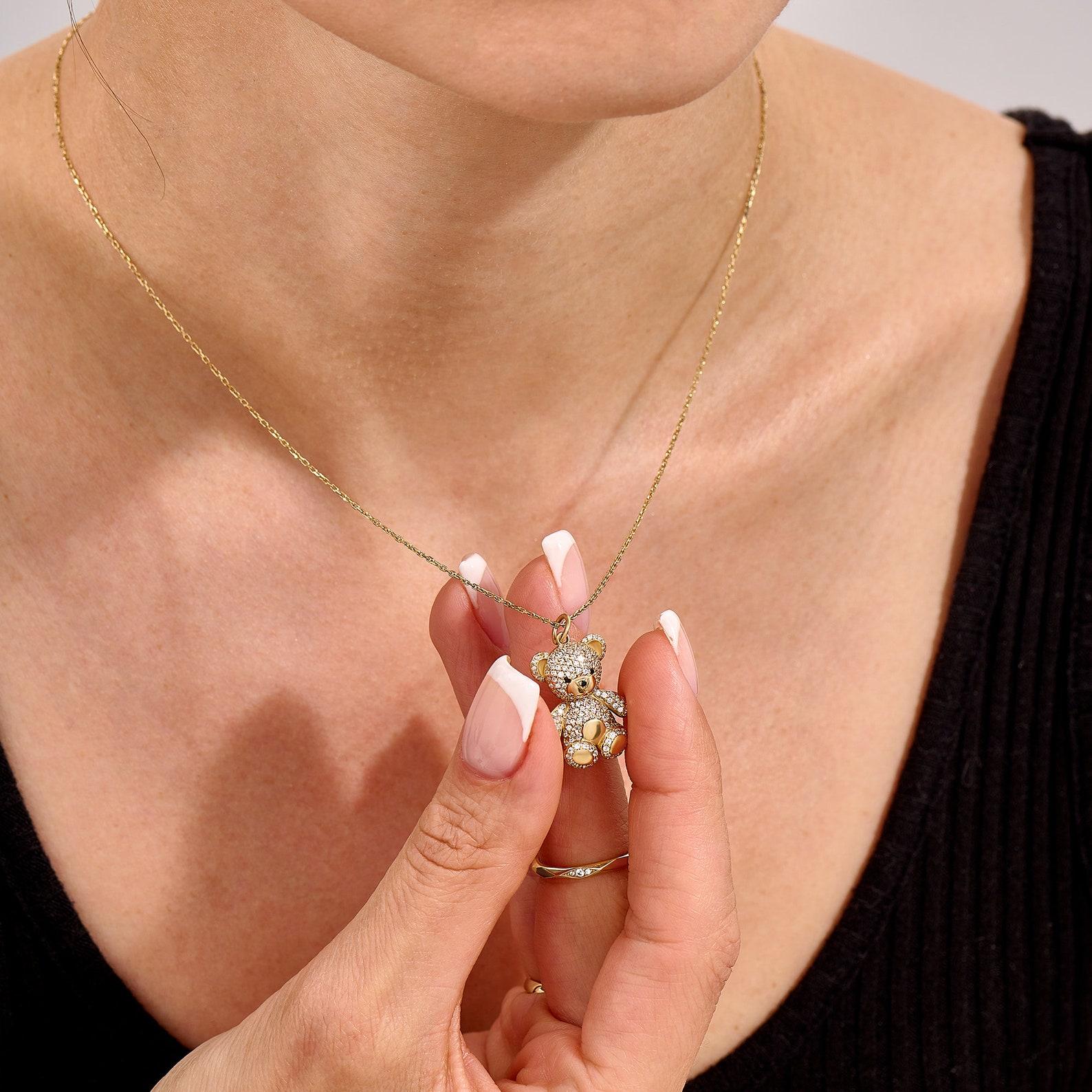 Teddy Bear Shaped Moissanite Pendant 925 Sterling Silver Puffed Gummy Bear . For Sale 3