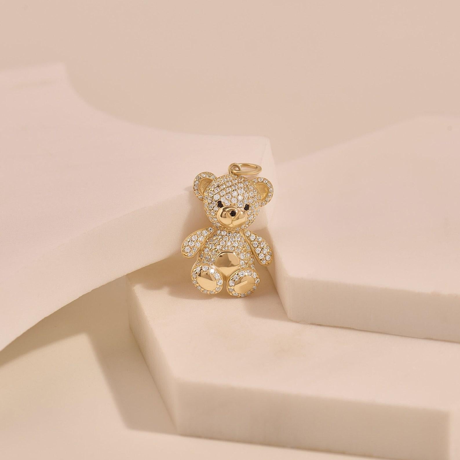 Teddy Bear Shaped Moissanite Pendant 925 Sterling Silver Puffed Gummy Bear . For Sale 4