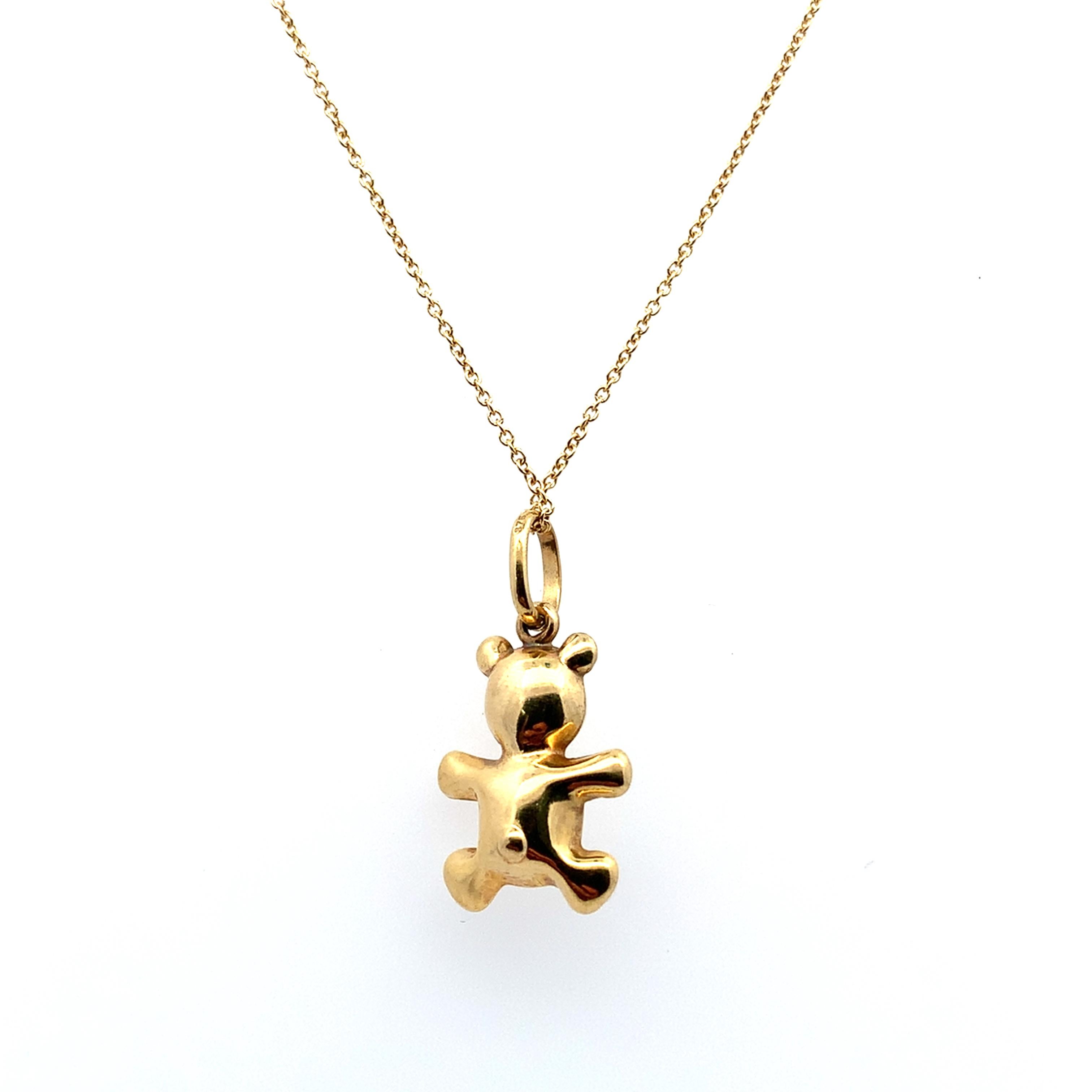 Teddybär Vintage Anhänger Halskette Gelbgold für Damen oder Herren im Angebot