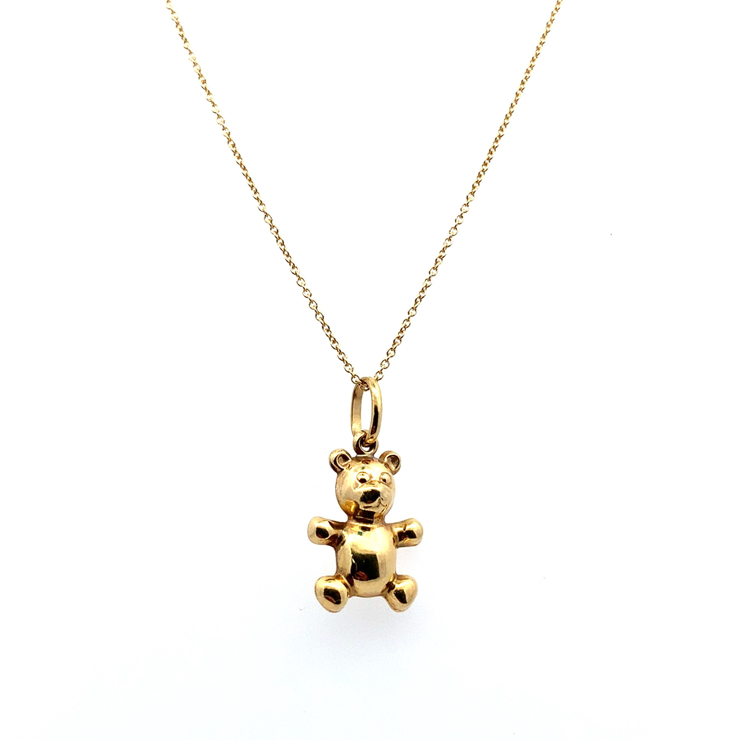 Teddy bear vintage pendant necklace yellow gold