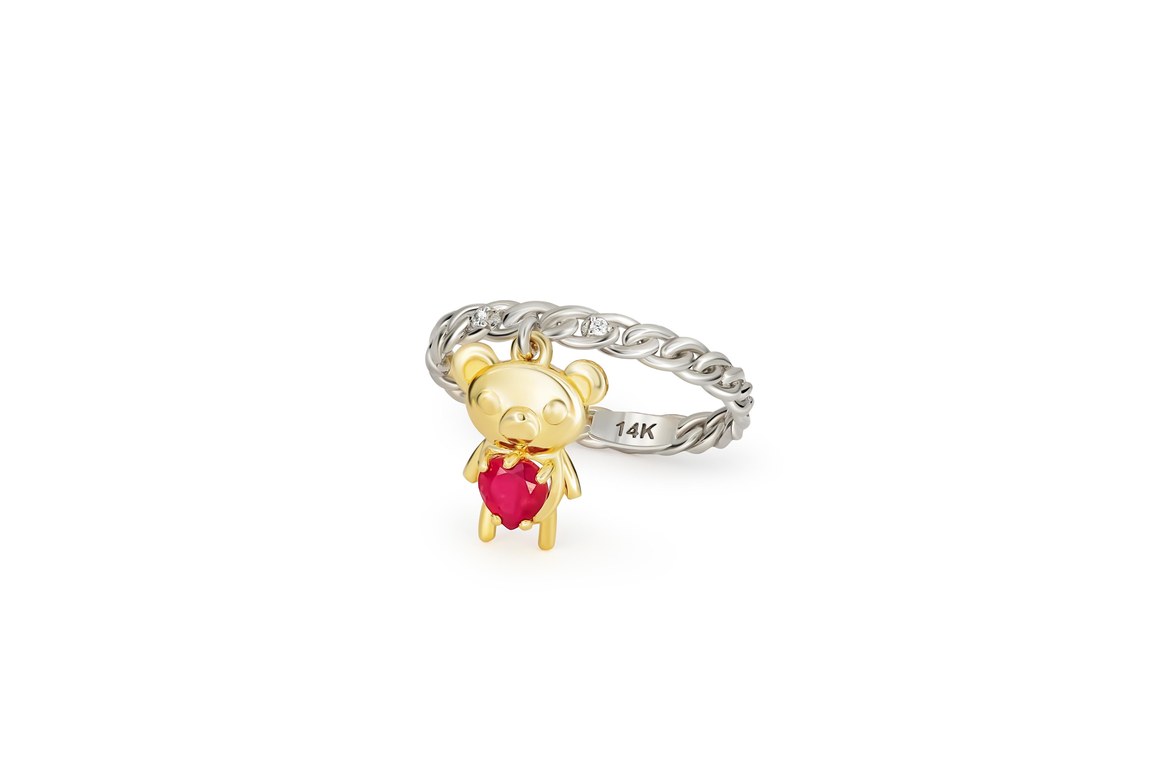 Heart Cut Teddy Bear with heart ring.  For Sale