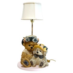 Vintage Teddy Bears Lamp on Pink Base with White Shade