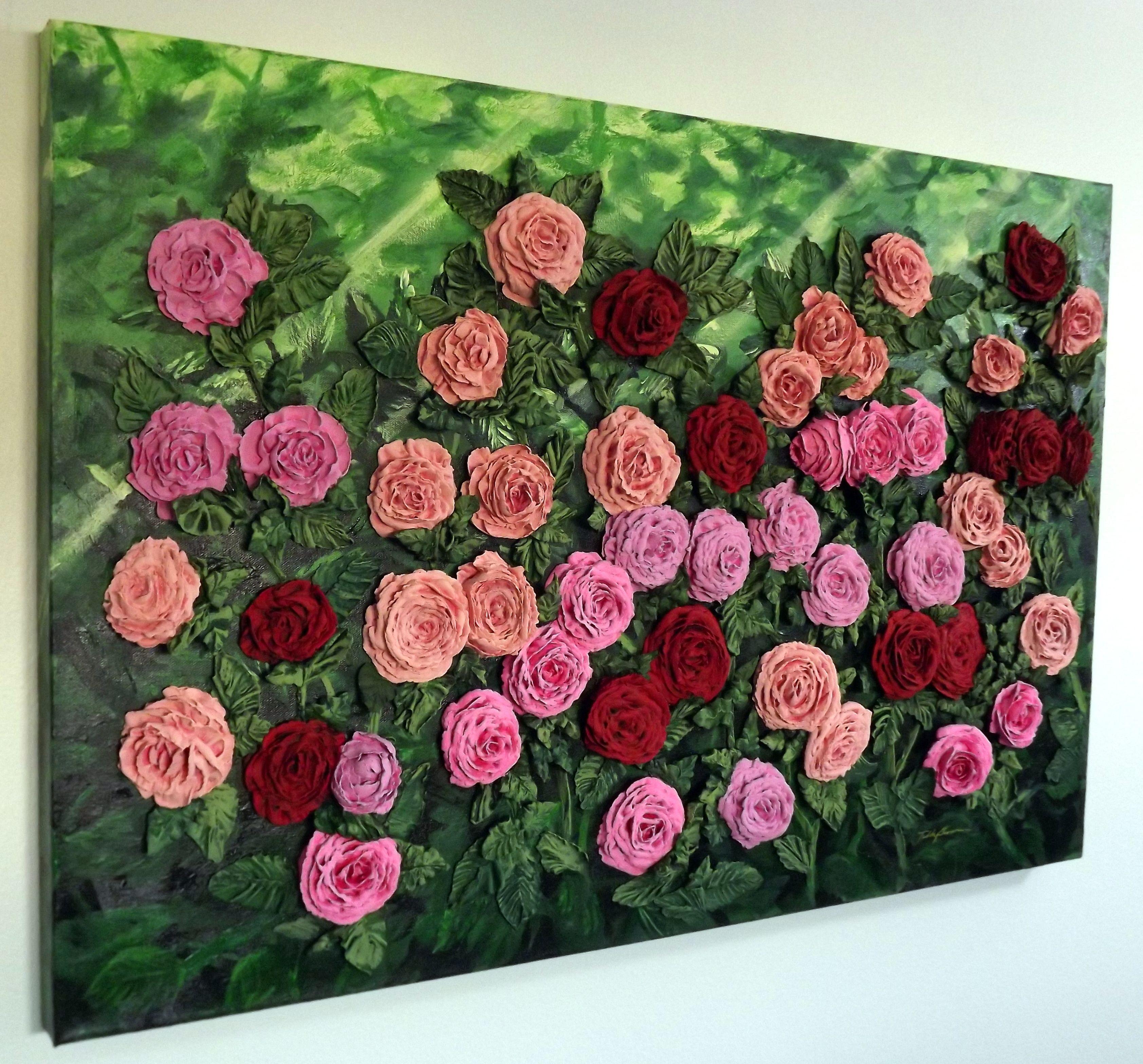Wild Buttercream Roses, Mixed Media on Canvas - Pop Art Mixed Media Art by Teddy Brown