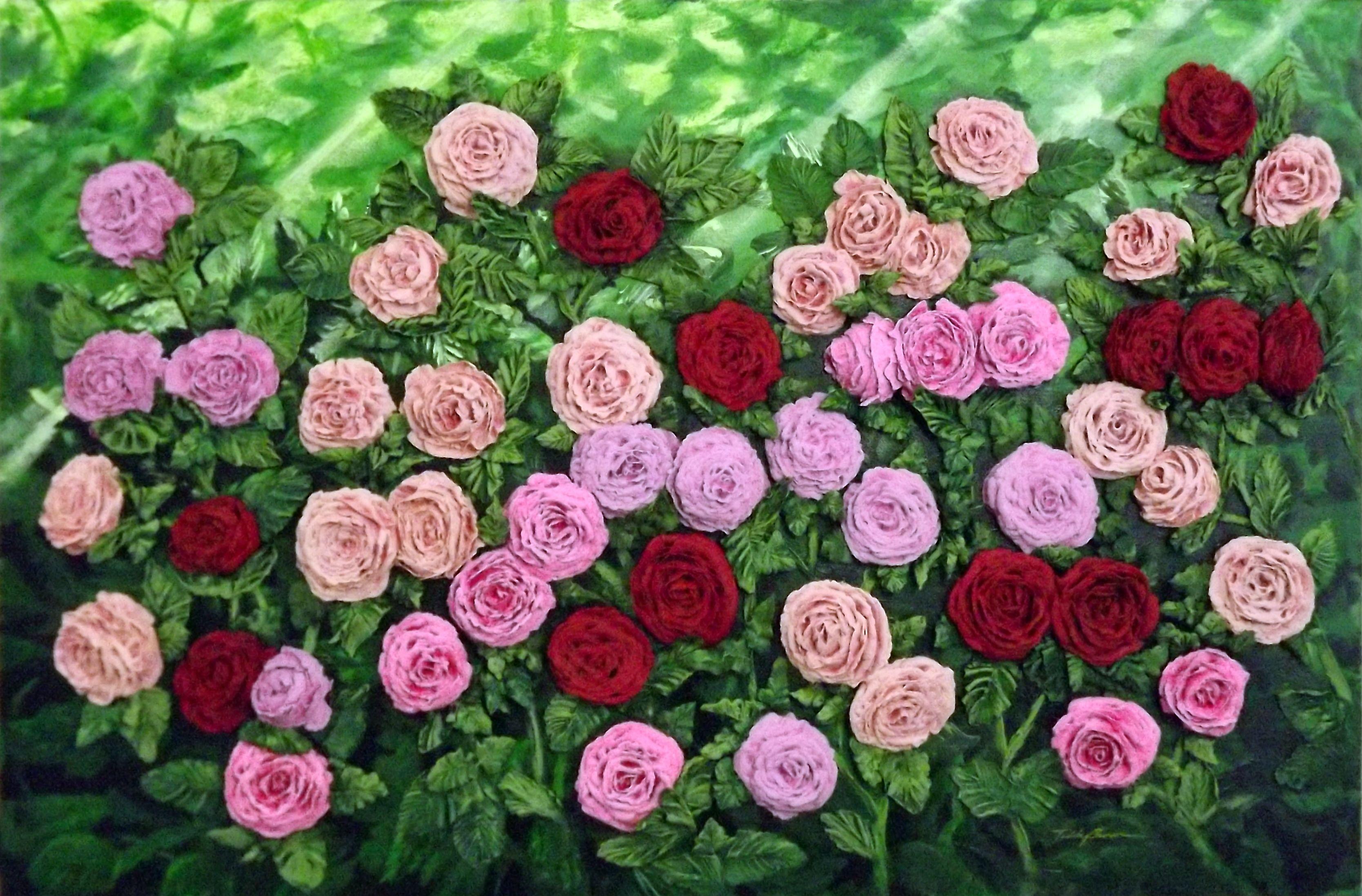 Wild Buttercream Roses, Mixed Media on Canvas - Mixed Media Art by Teddy Brown