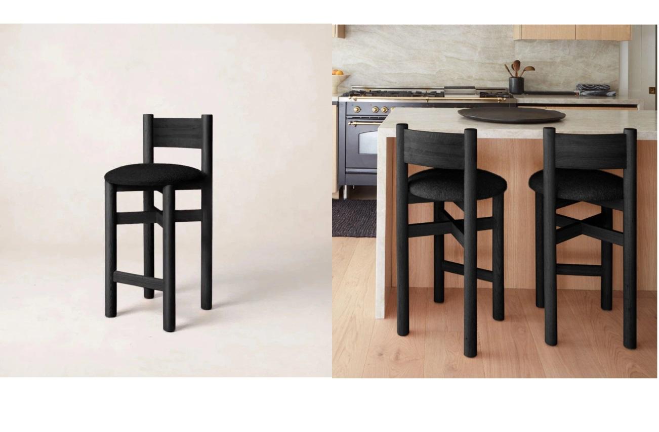 Hand-Crafted Teddy Counter Stool - Black For Sale