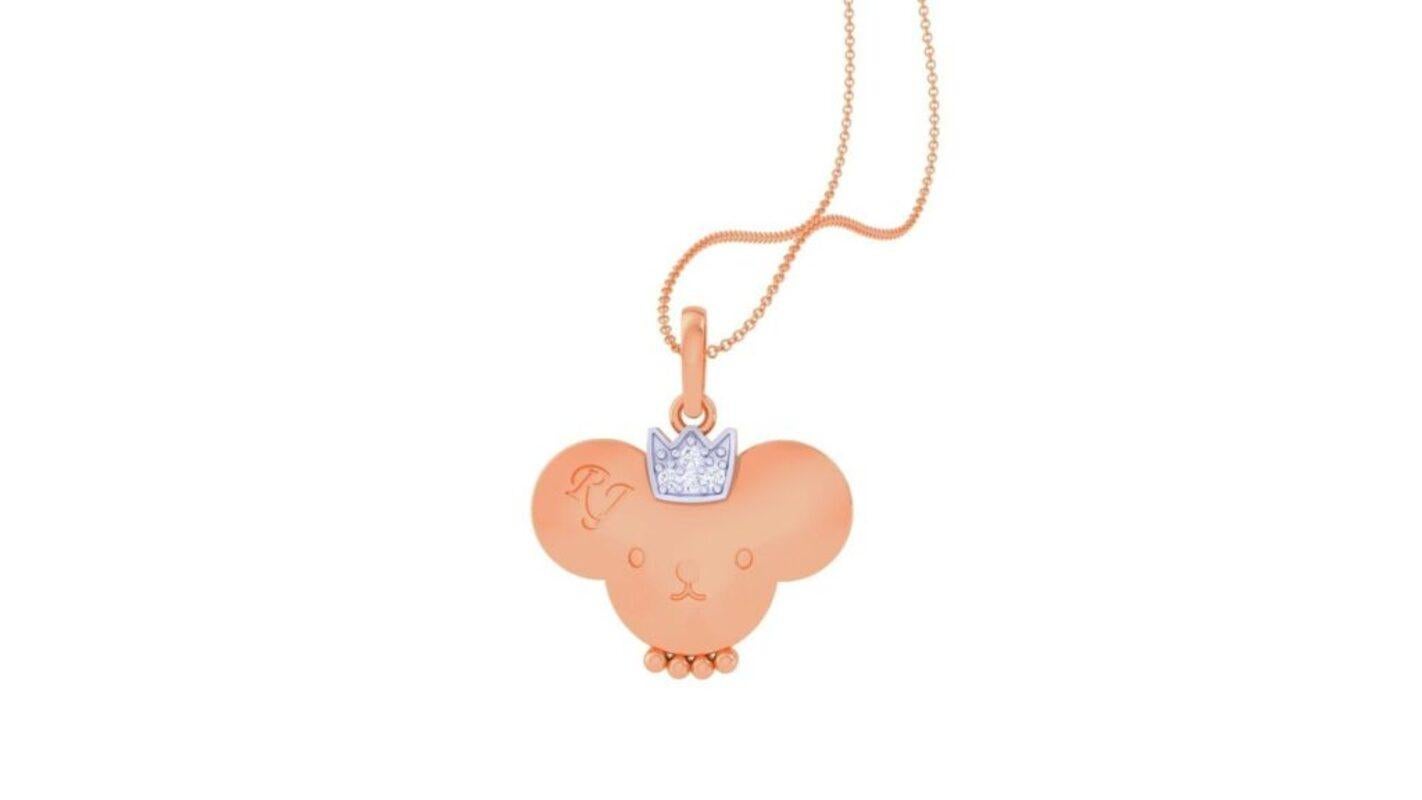 Round Cut Teddy Kids Pendant II, 18k White Gold, Rose Gold, 0.02ct For Sale