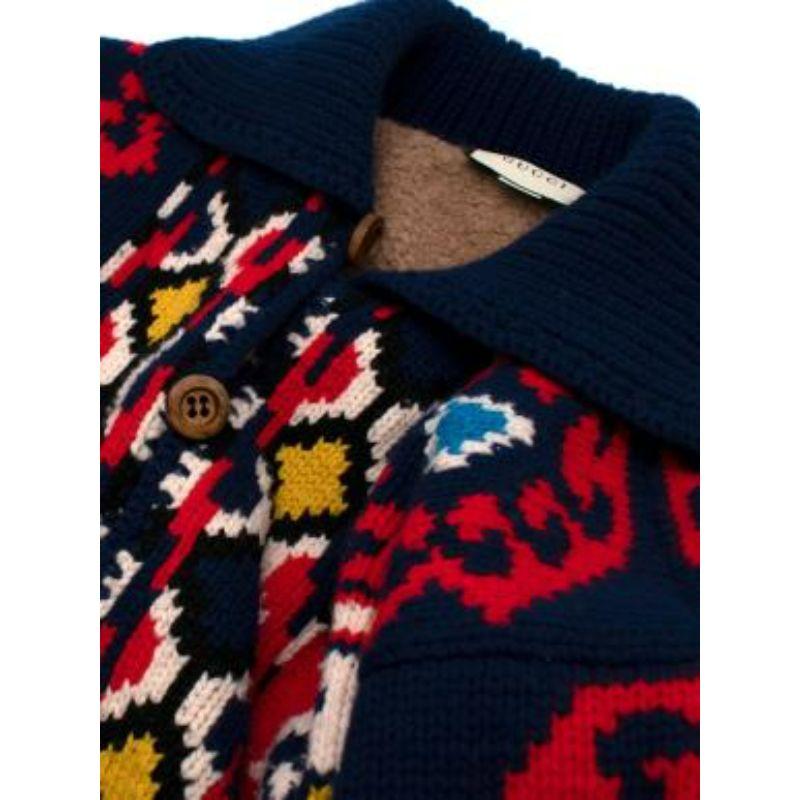 Teddy Lined Red and Navy Knitted Cardigan For Sale 2