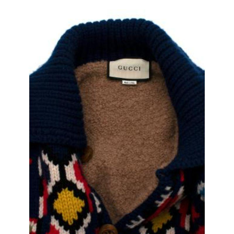 Teddy Lined Red and Navy Knitted Cardigan For Sale 4