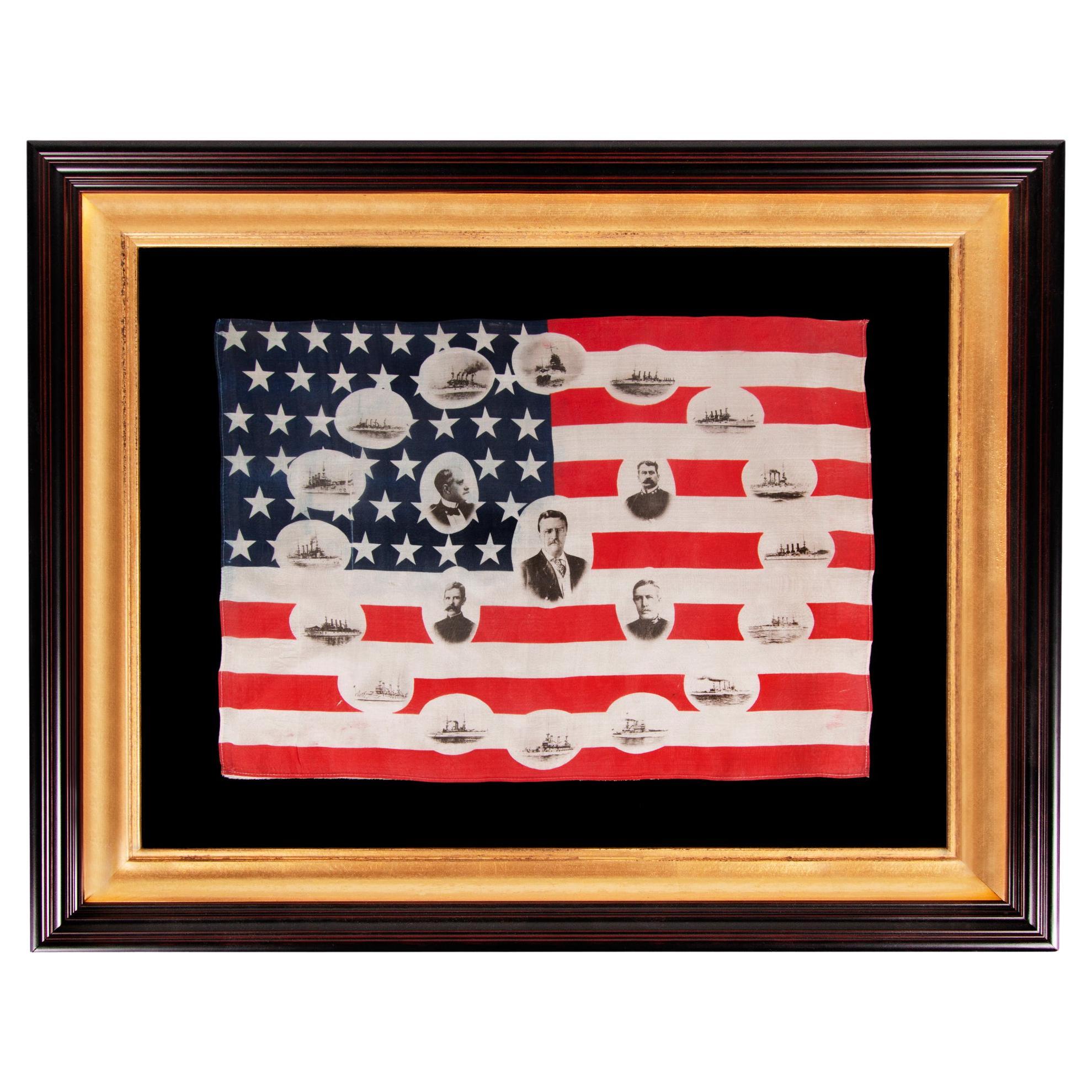 Teddy Roosevelt and His Great White Fleet American Flag, ca 1907-1909 For Sale