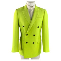 TEDDY VONRANSON Chest Size 38 Green Lime Wool Silk Peak Lapel Sport Coat