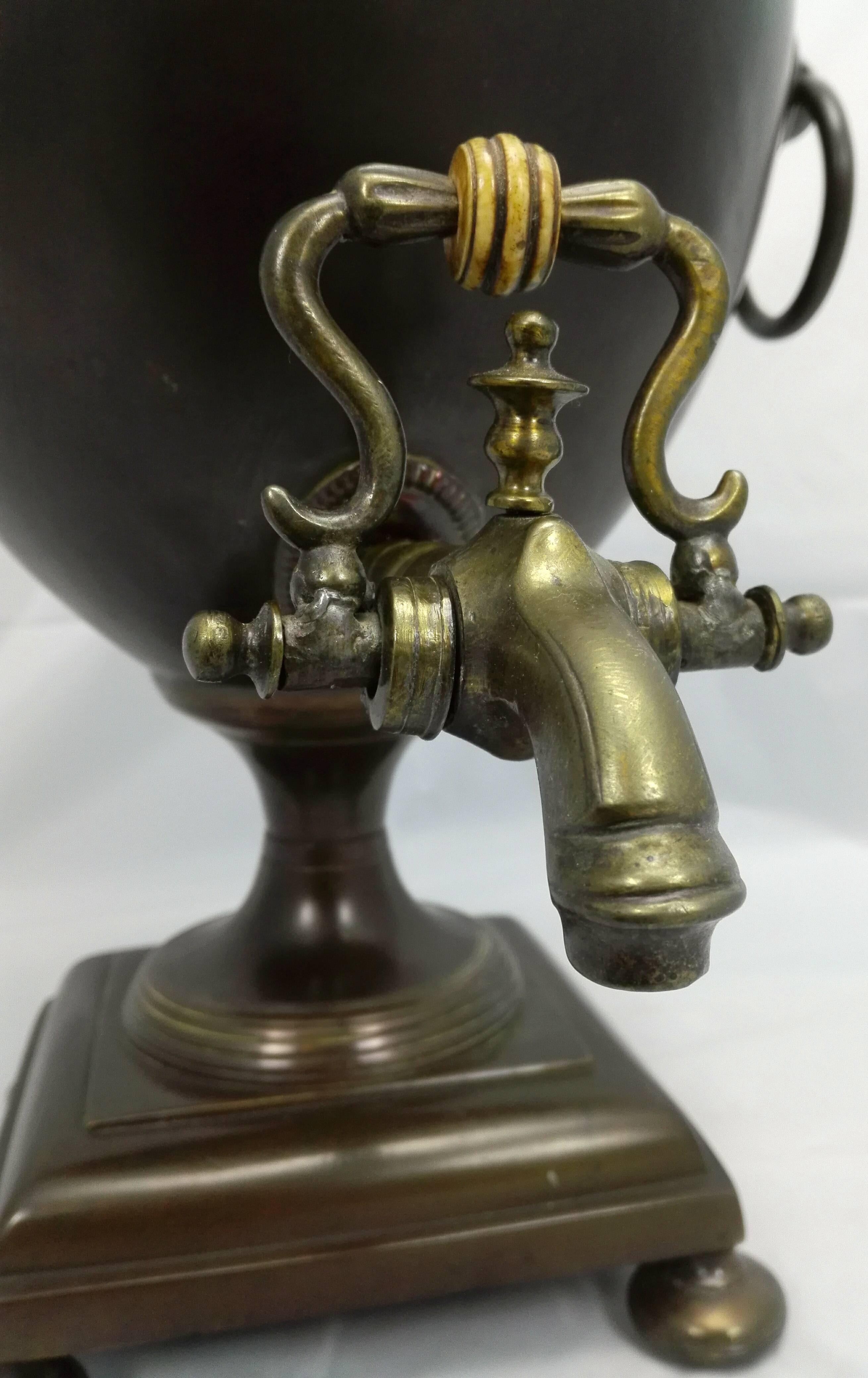 English Tee Urn Polished Bronze and Brass Classicism Late 18th Century For Sale