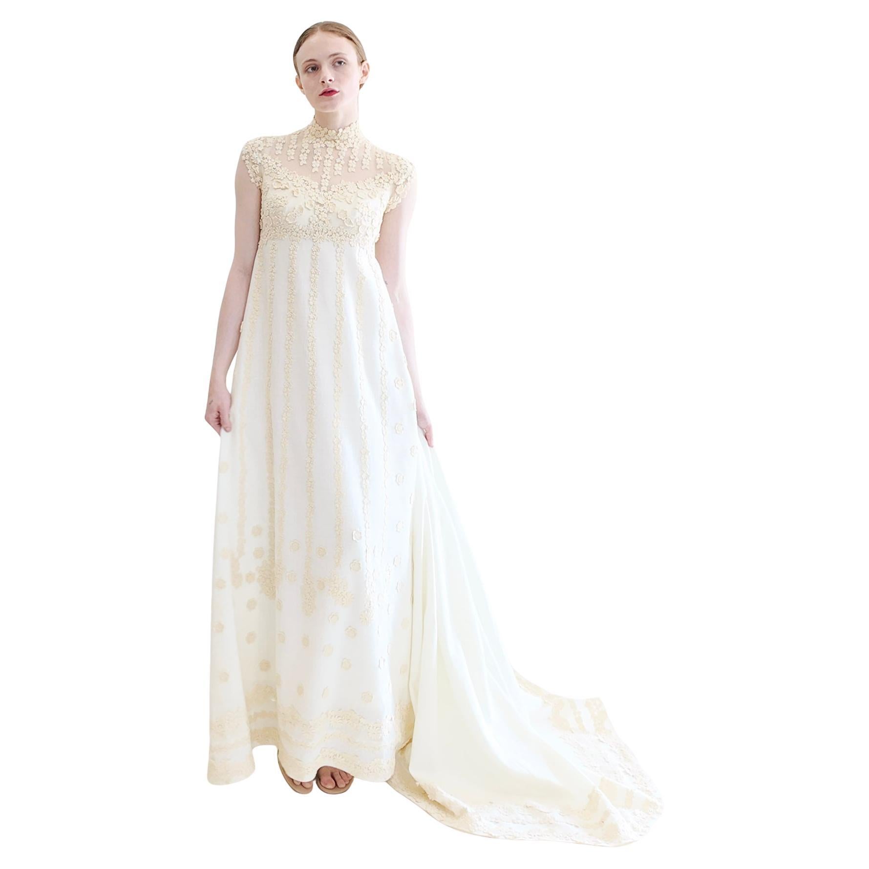 Teeny by Priscilla of Boston 1970's Cotton and Lace Wedding Gown For Sale